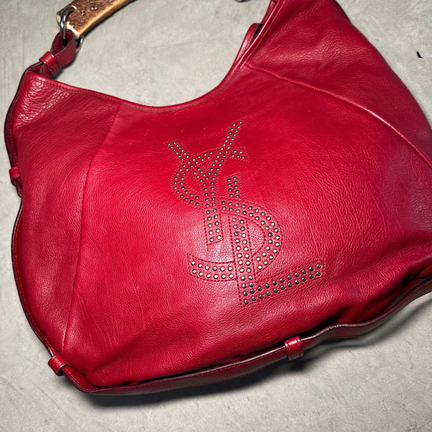 YSL Red Mombasa with Studded Logo