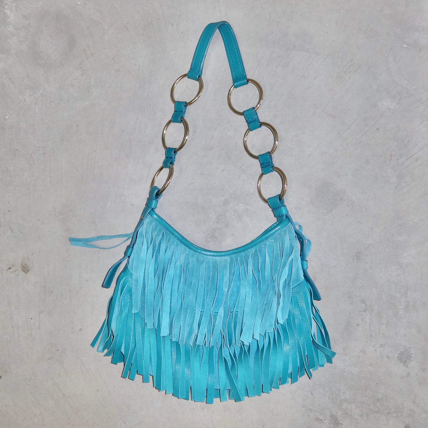 YSL Blue Suede Fringe Bag