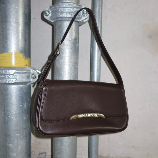 Sonia Rykiel Brown Leather Diamanté Logo Shoulder Bag