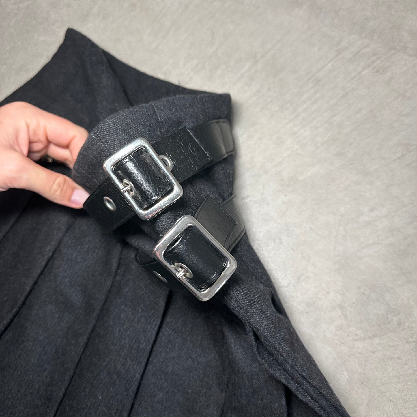 D&G Asymmetric Hem Pleated Wool Mini Skirt