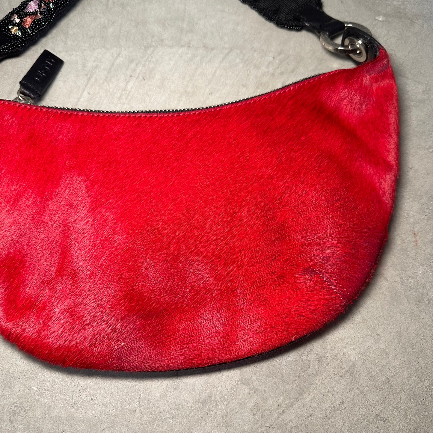 DKNY Red Cowhide Bag with Beaded Strap