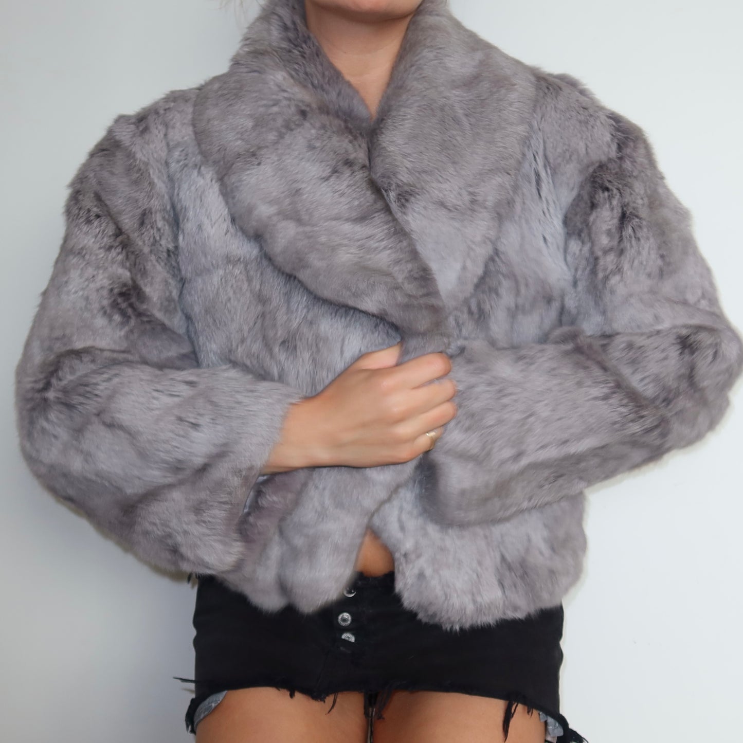 Vintage Grey Oversized Rabbit Fur Jacket