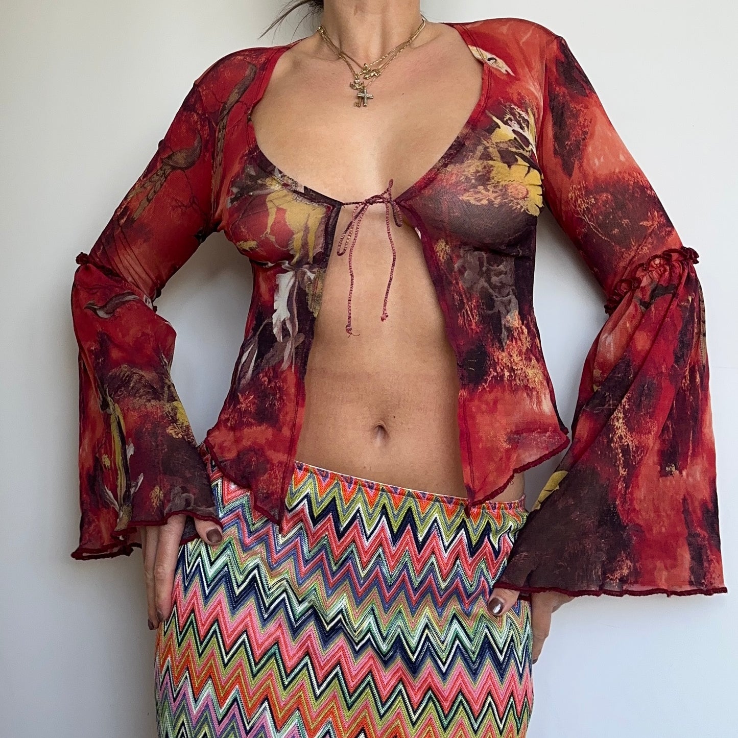 Jean Paul Gaultier Flare Sleeve Mesh Top