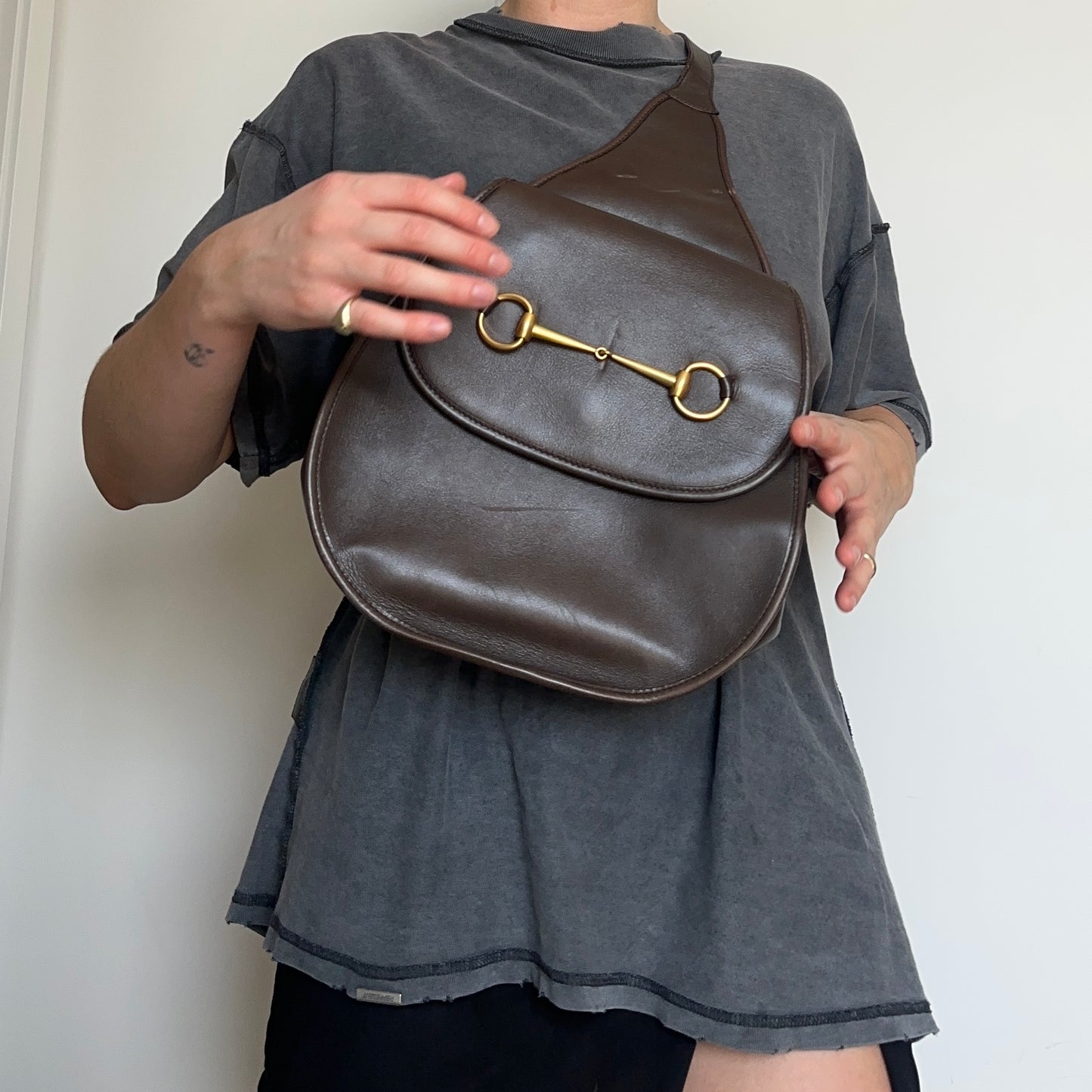 Gucci Brown Leather Horse-Bit Crossbody