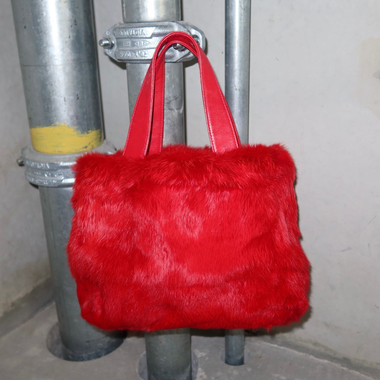 Vintage Red Rabbit Fur Bag