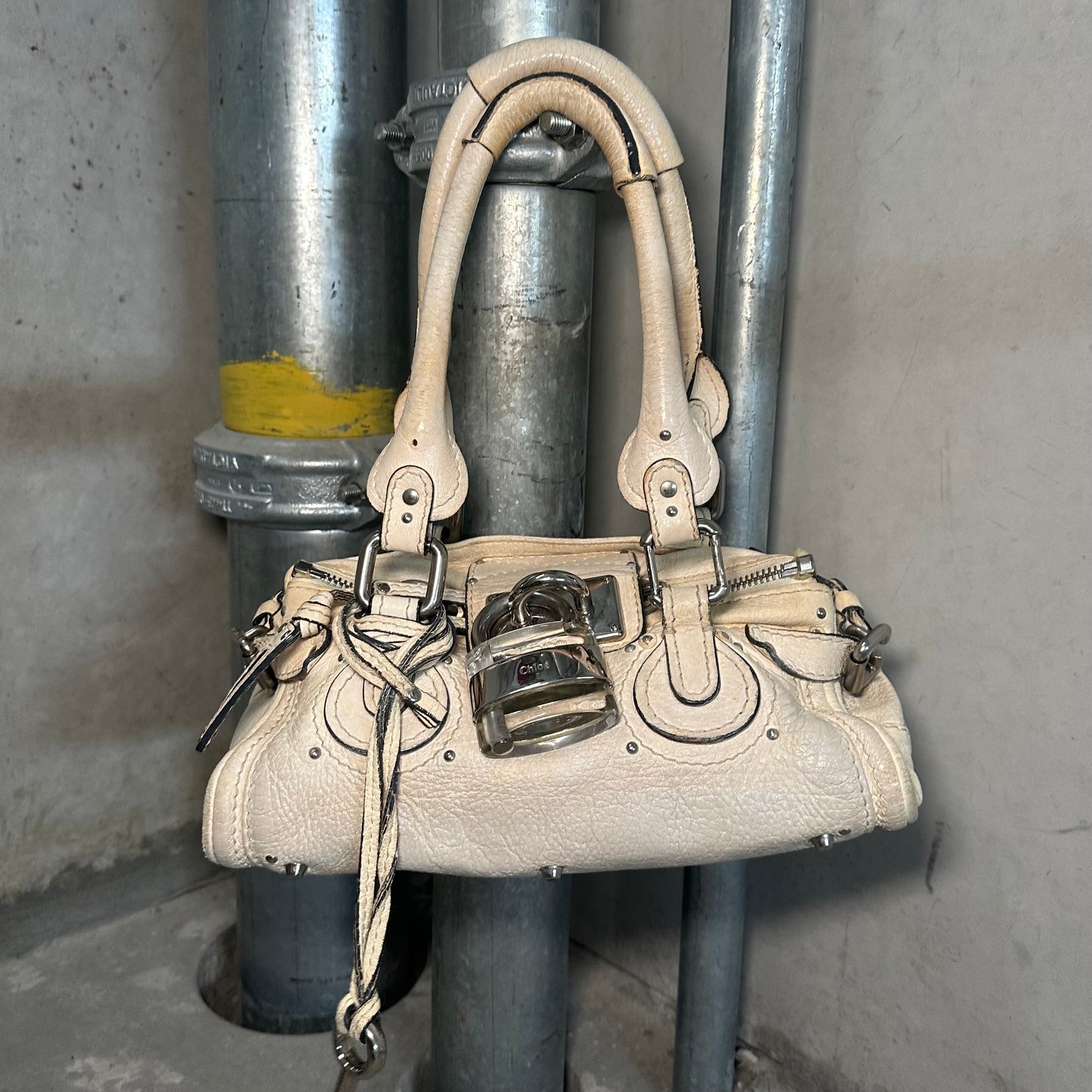 Chloe White Mini Paddington with Clear Lock