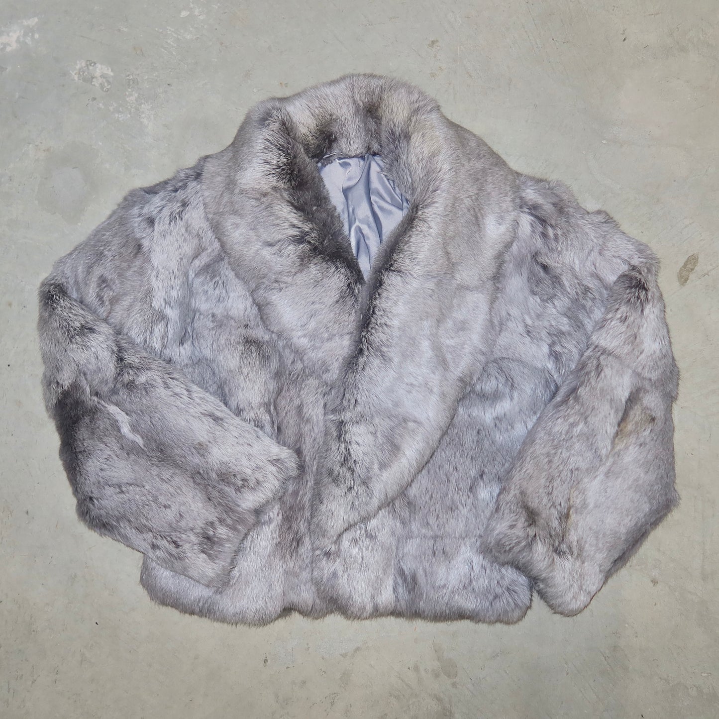 Vintage Grey Oversized Rabbit Fur Jacket