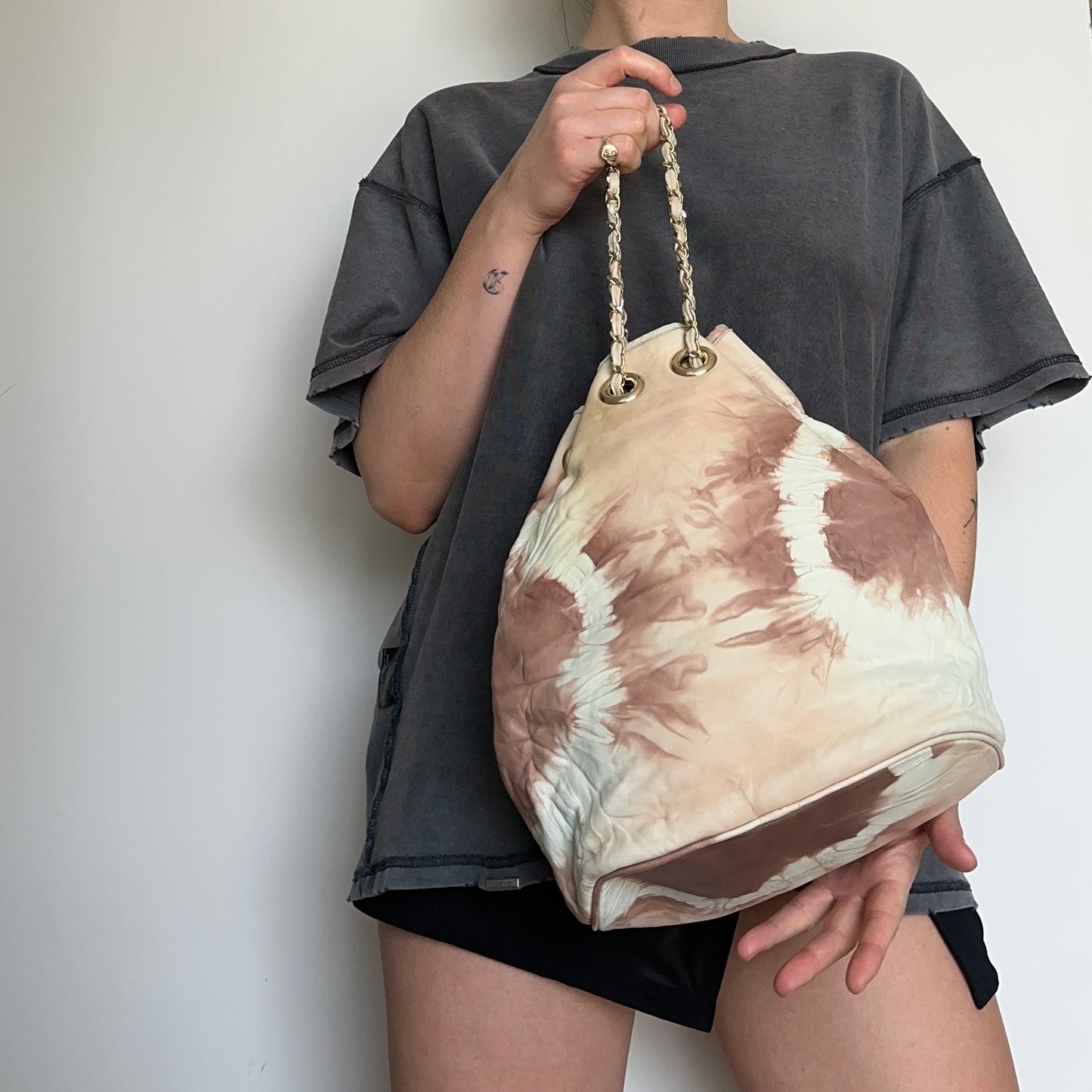 Blumarine SS2010 Tie Dye Leather Bucket Bag with Chain Handle