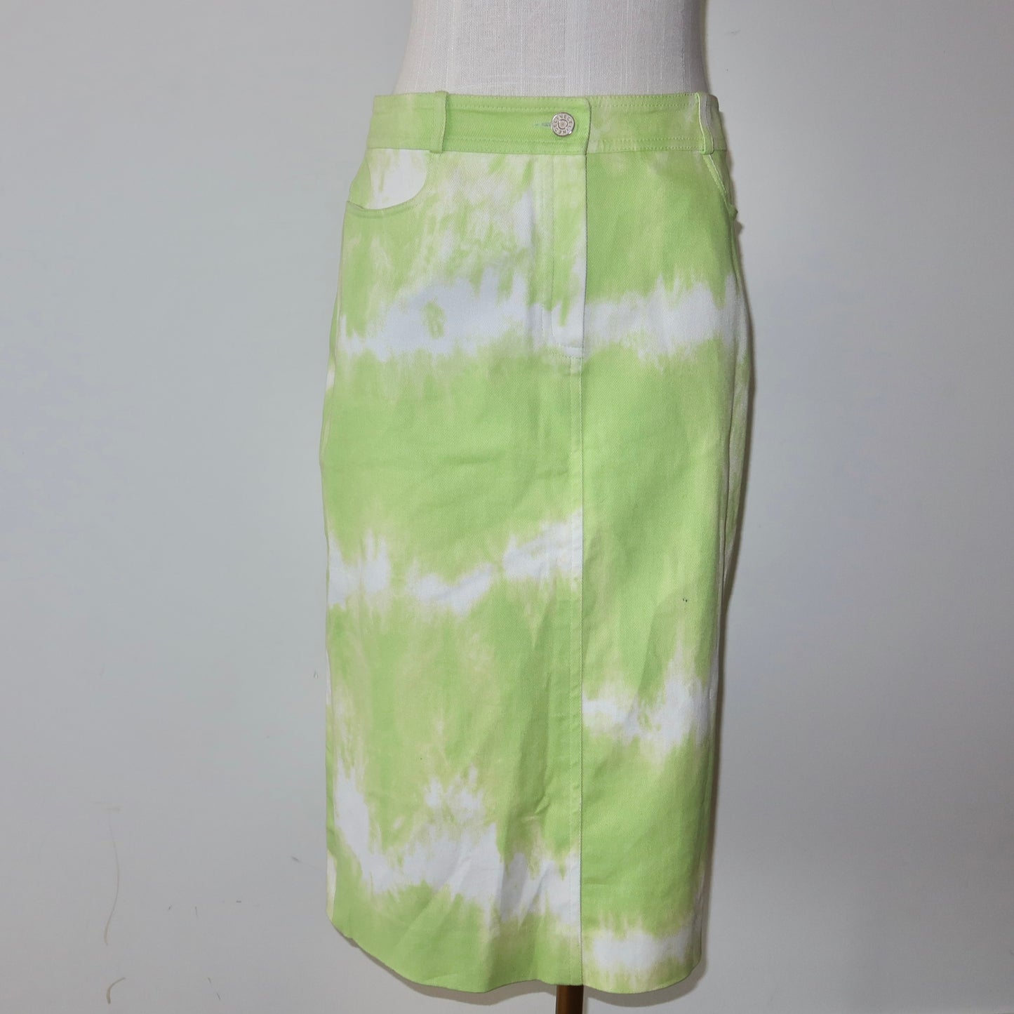 Celine SS2000 Green Tie Dye Denim Skirt