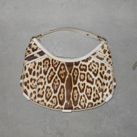 YSL Leopard Print Cowhide Crescent Bag