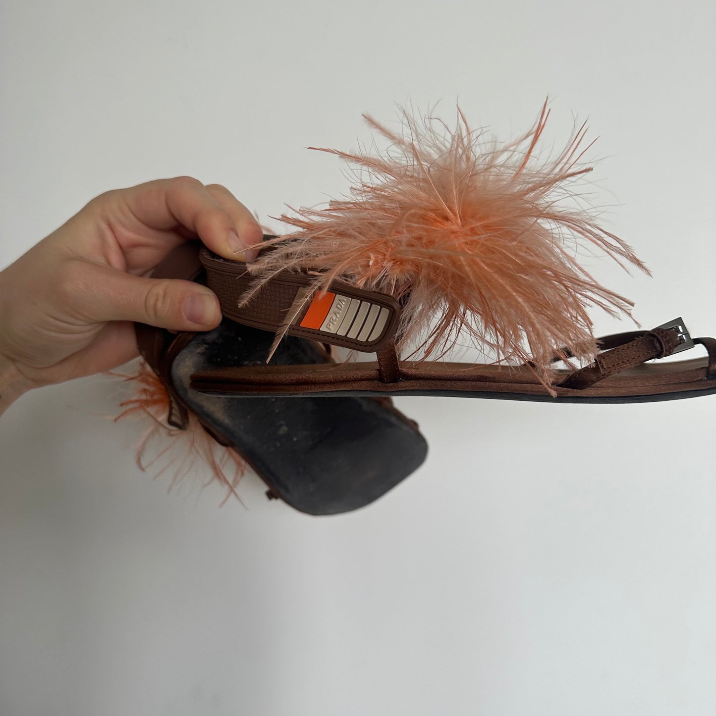 Prada SS17 Feather Trim Flat Sandals (40)