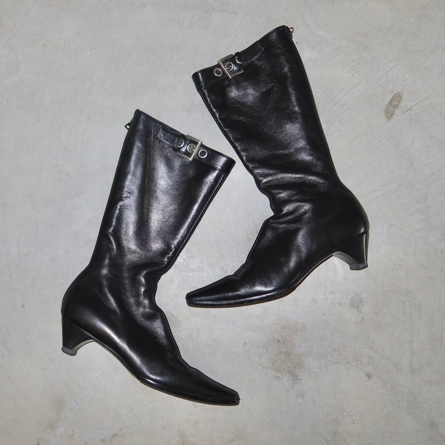 Prada Square Toe Heeled Buckle Boots (37.5)