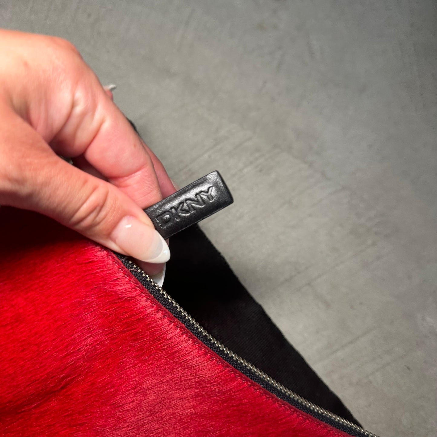 DKNY Red Cowhide Bag with Beaded Strap