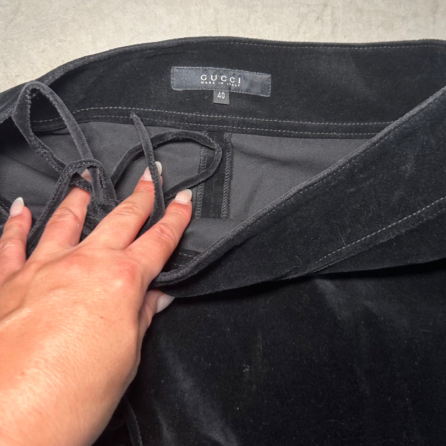 Gucci AW2002 Black Velvet Midi Skirt