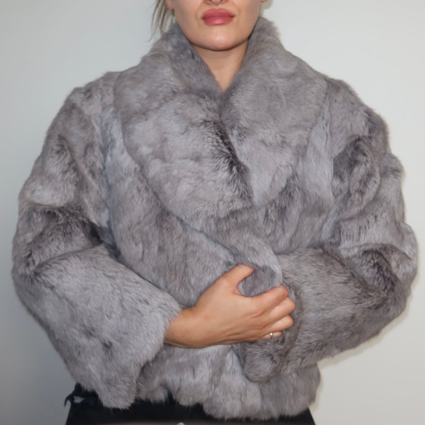 Vintage Grey Oversized Rabbit Fur Jacket