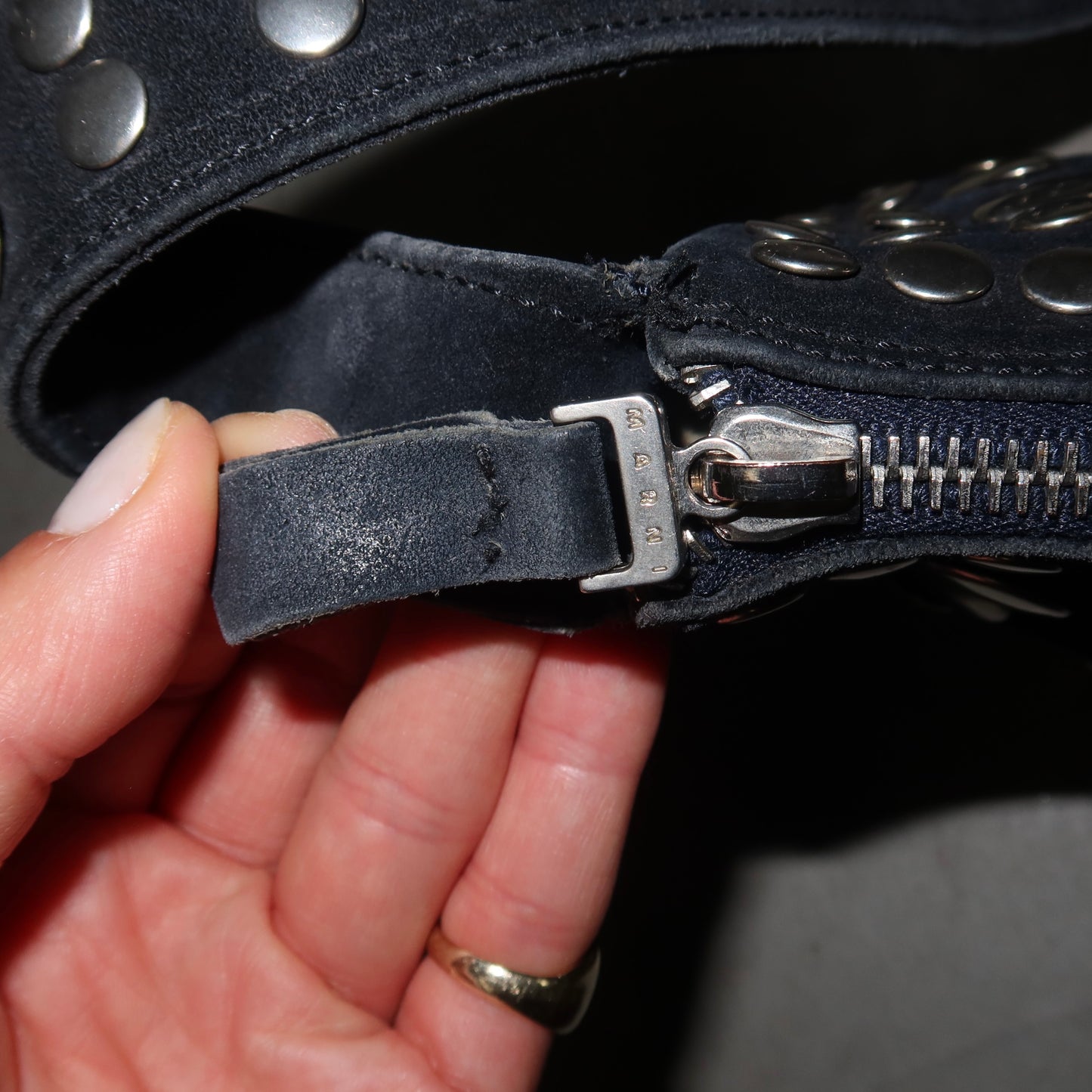 Marni Navy Suede Studded Bag