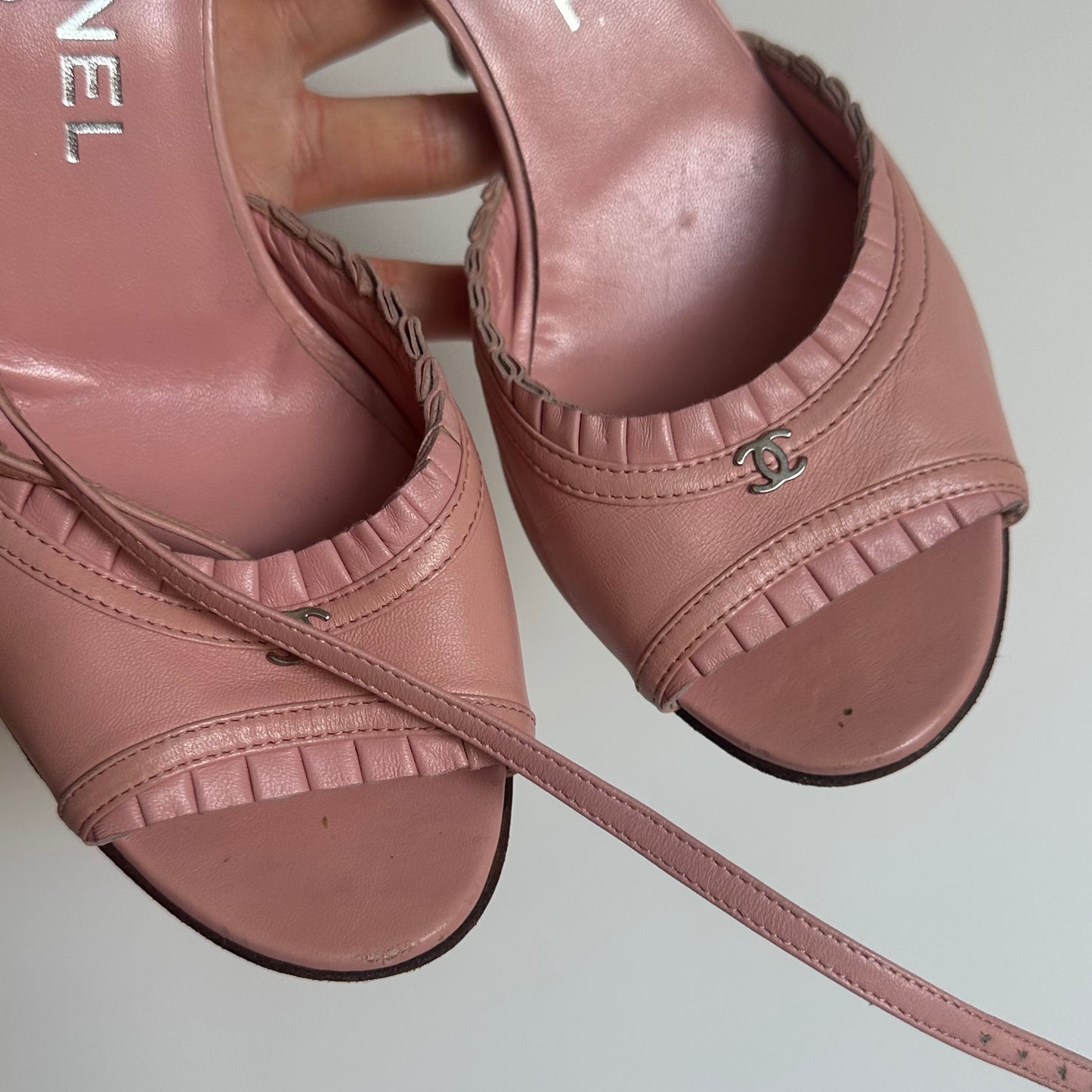 Chanel Baby Pink Peep Toe Heels (38)