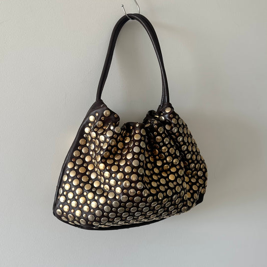 Sonia Rykiel Large Brown Leather Domino Bag