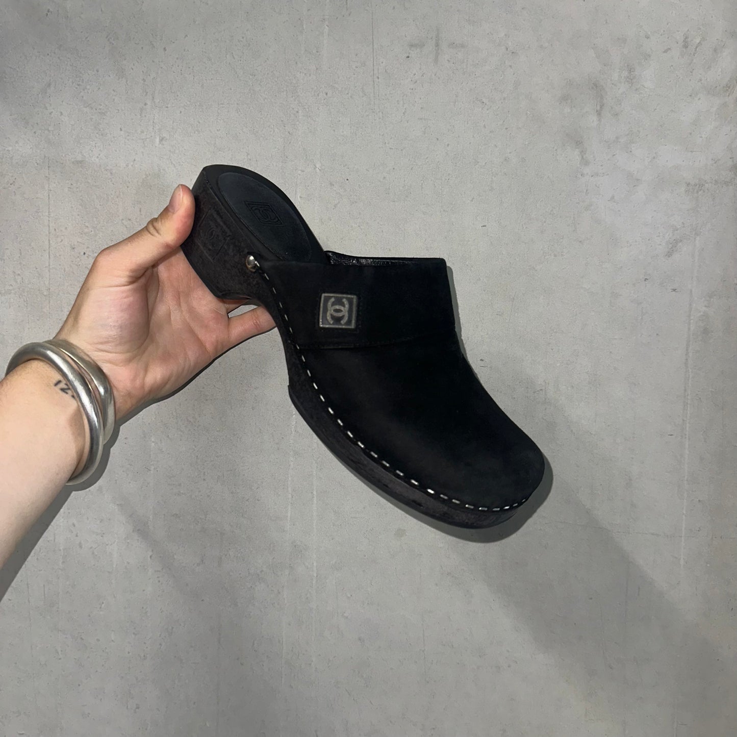 Chanel Black Suede Clogs (38)