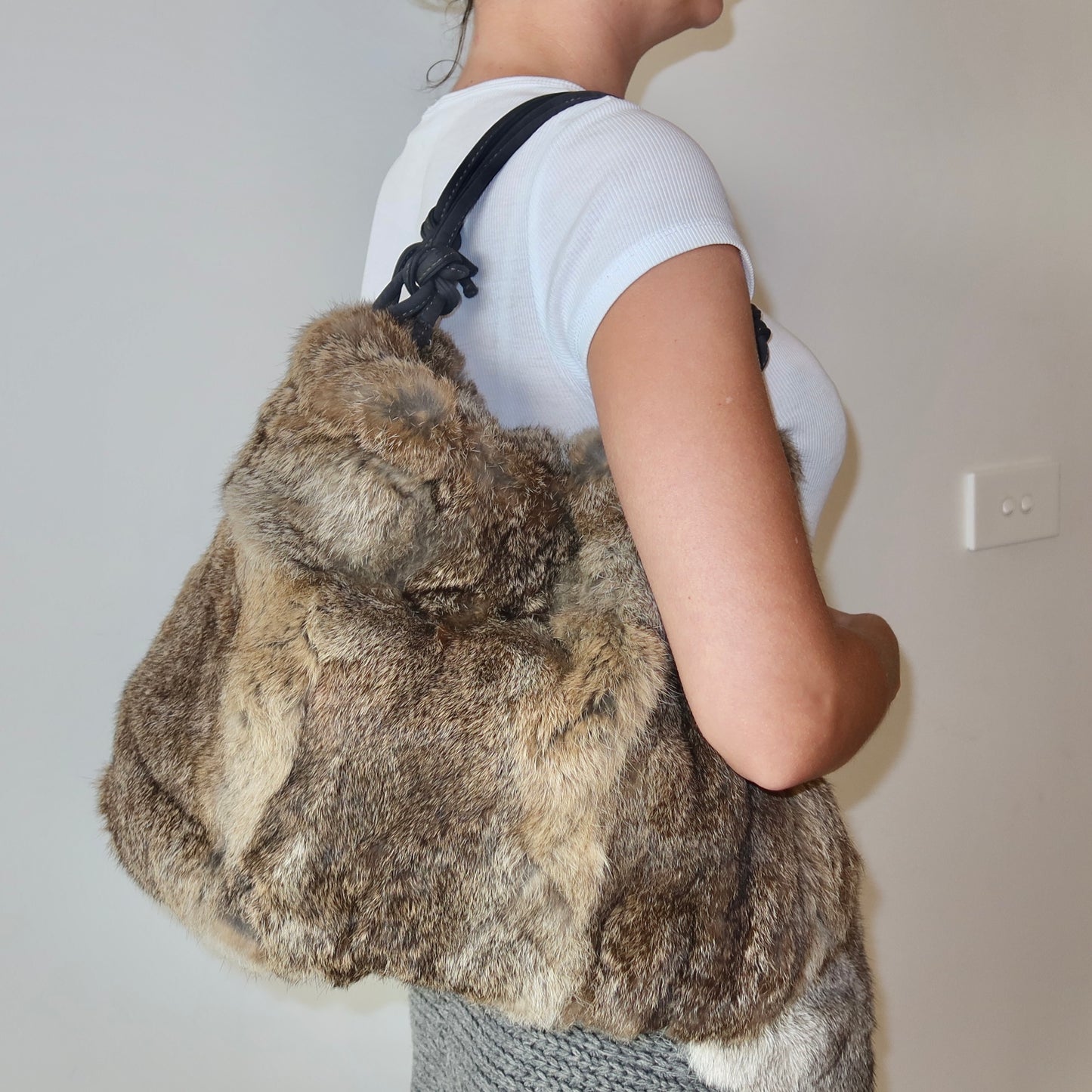 Vintage Grey Rabbit Fur Bag