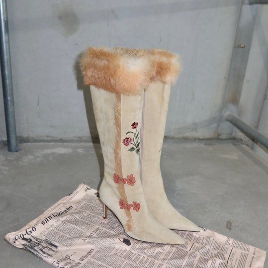 John Galliano AW2002 Suede and Fur Boots (35.5)