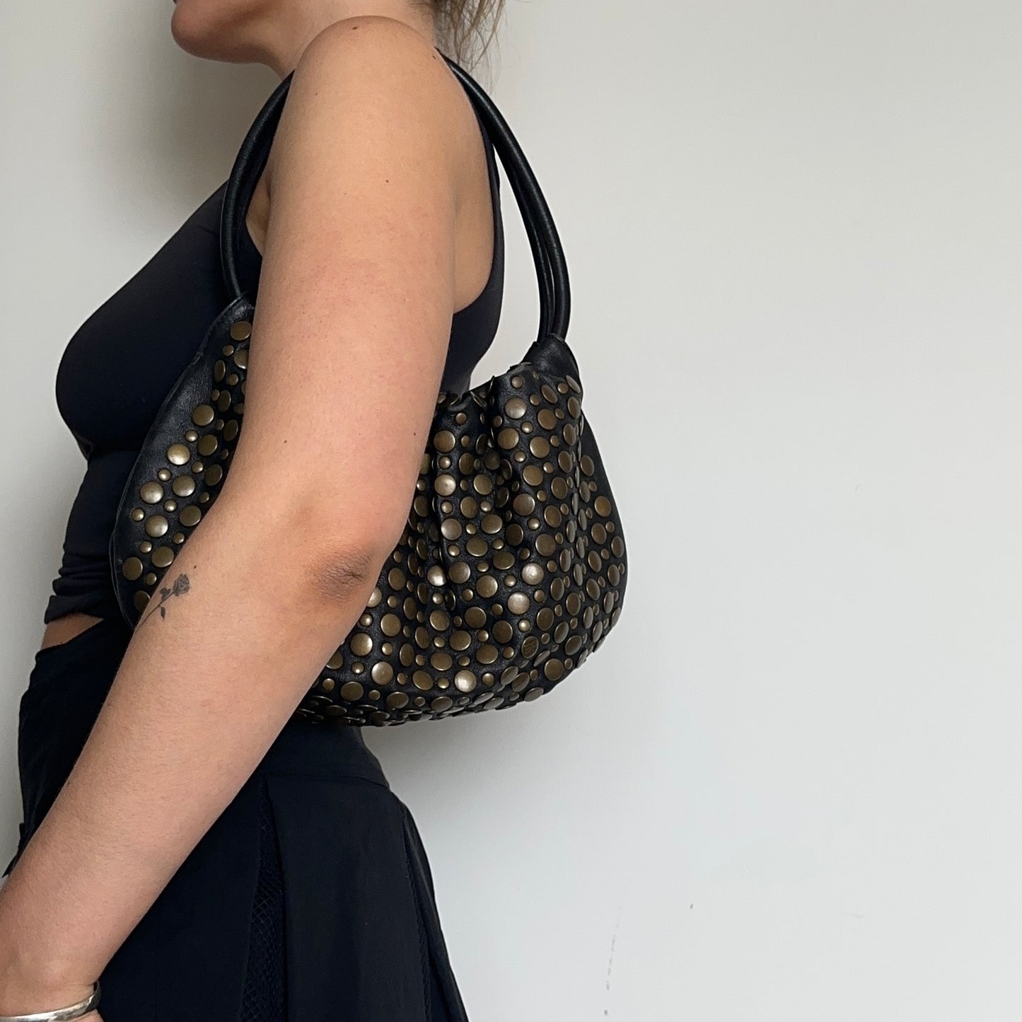 Sonia Rykiel Black Domino Bag with Bronze Studs