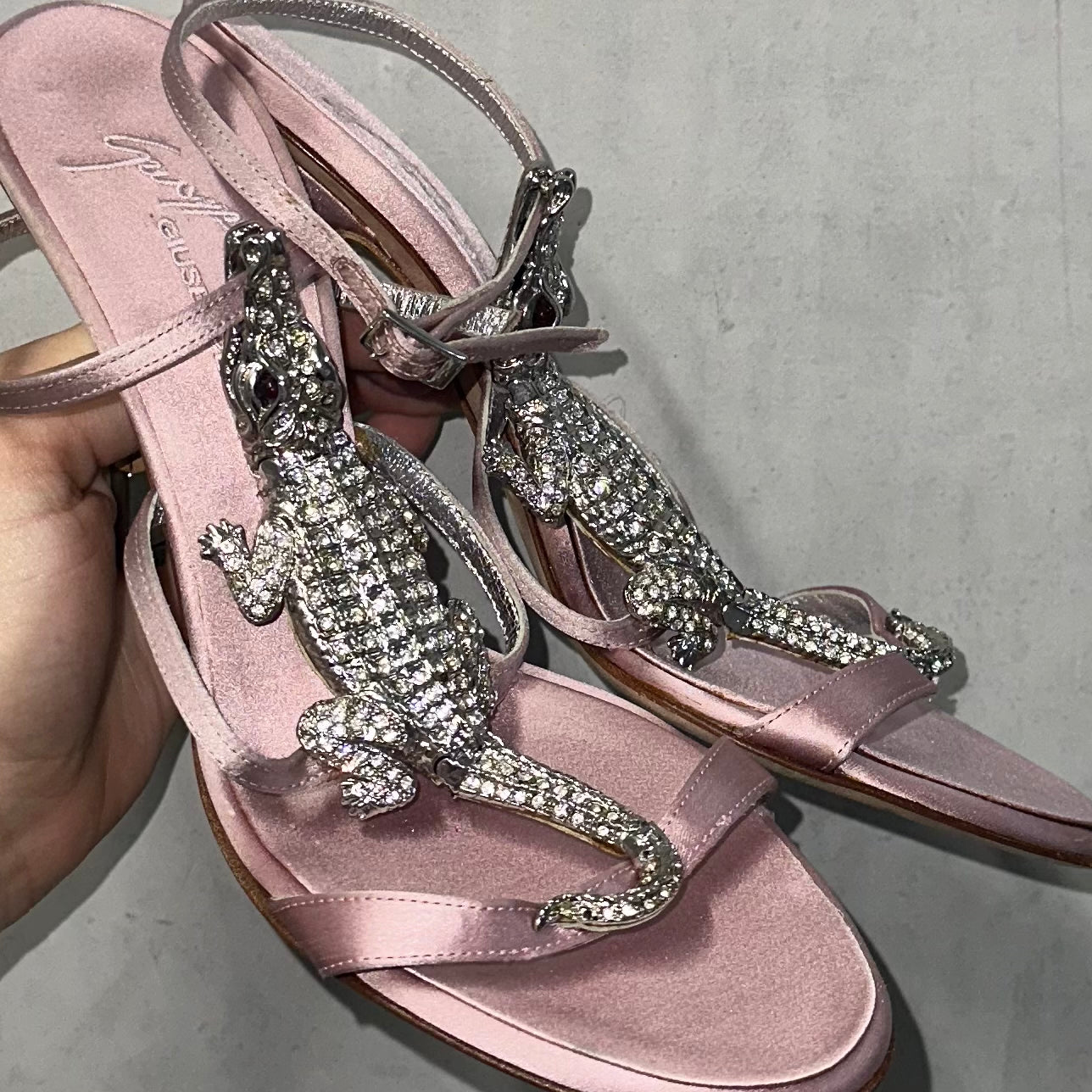 Giuseppe Zanotti Pink Satin Crocodile Heels (37)