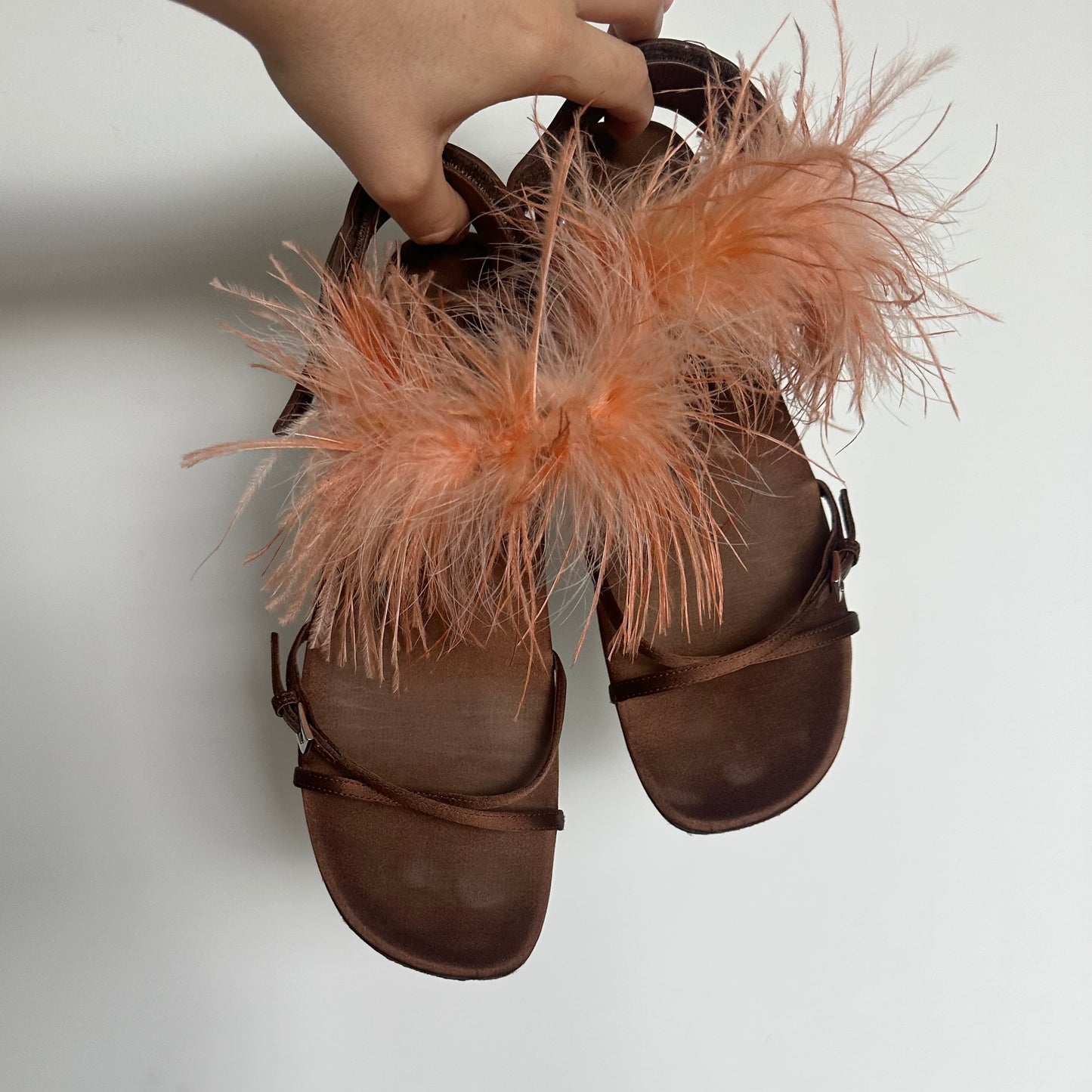 Prada SS17 Feather Trim Flat Sandals (40)