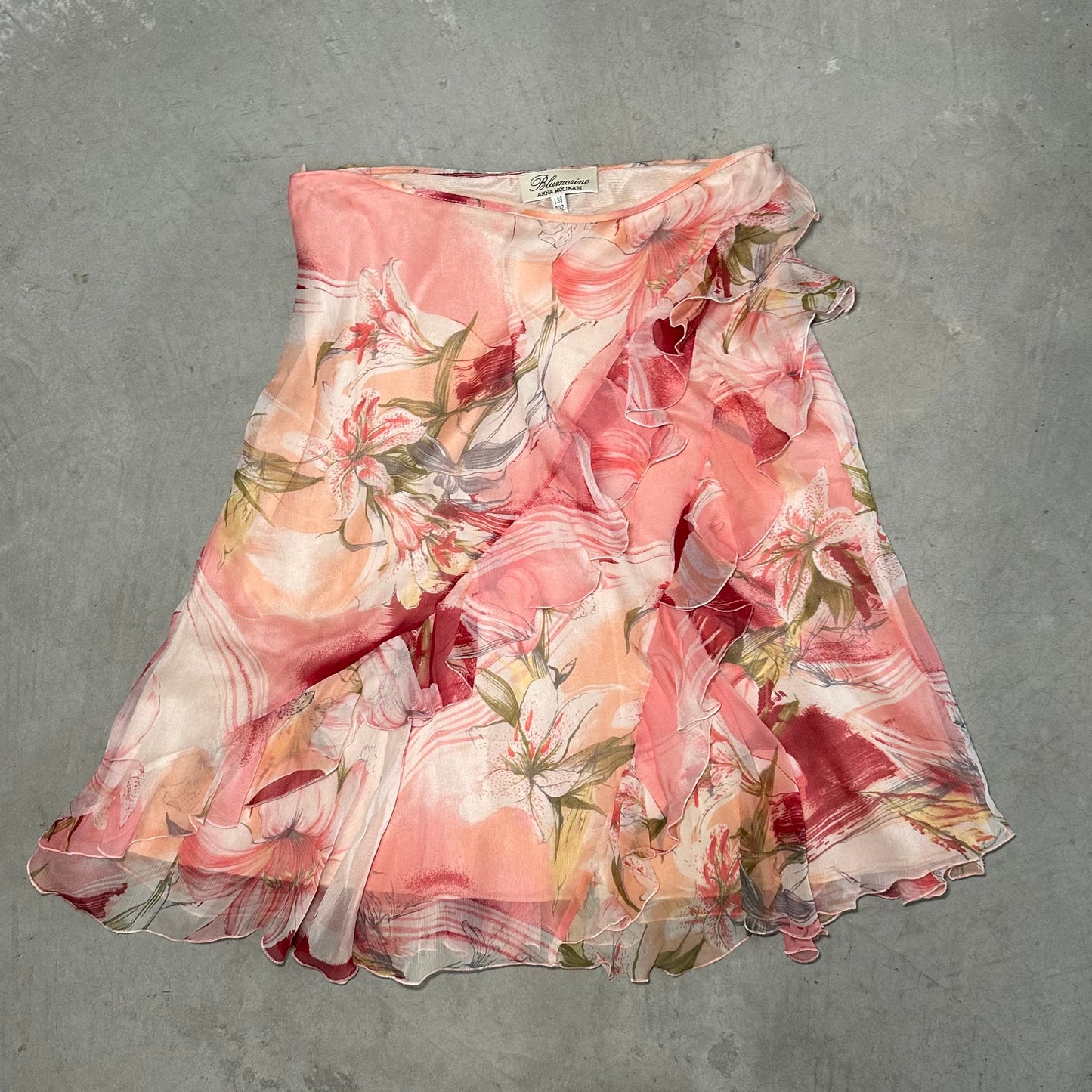 Blumarine 90’s Floral Silk Ruffle Skirt