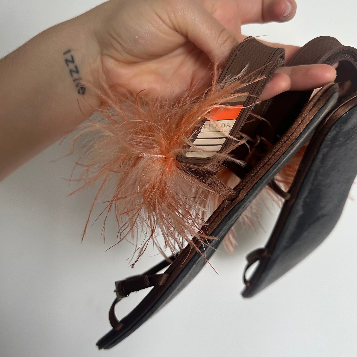 Prada SS17 Feather Trim Flat Sandals (40)