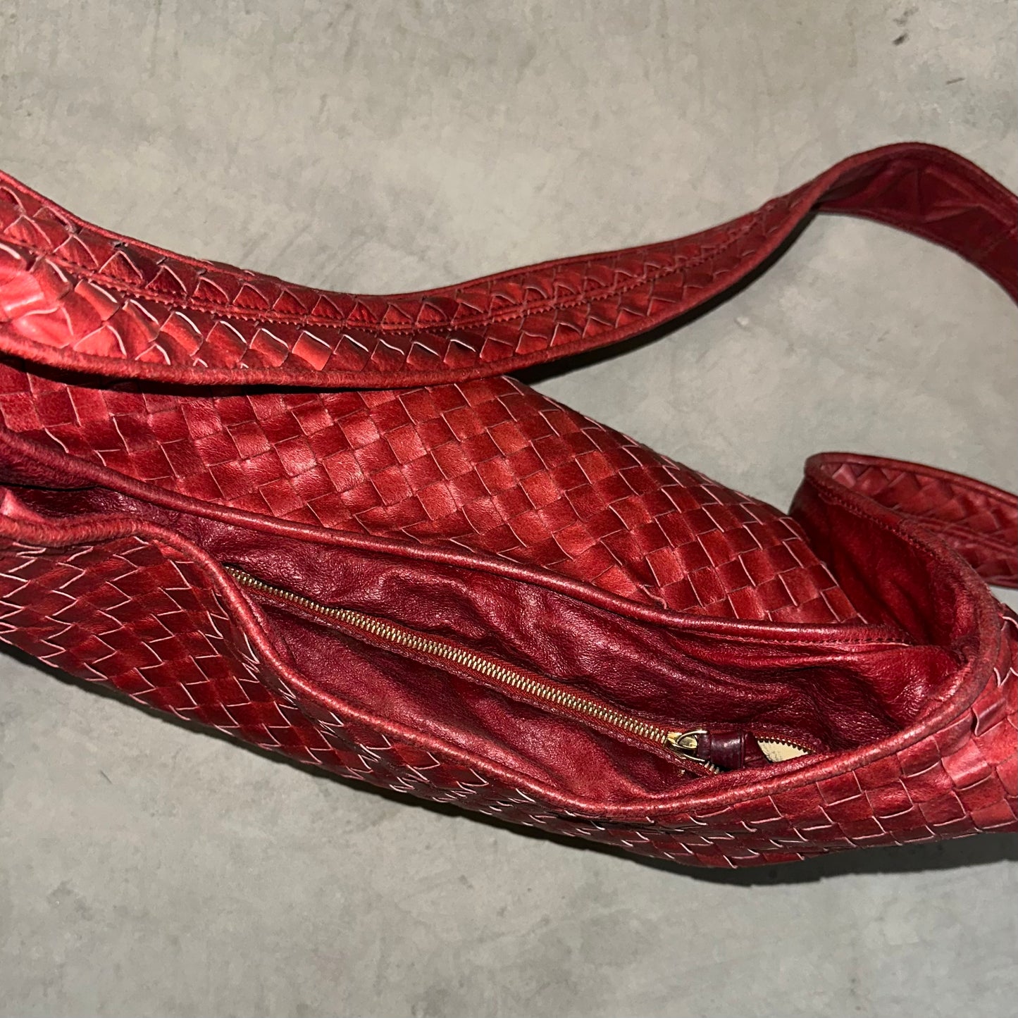 Bottega Veneta Red Intrecciato Crossbody Hobo