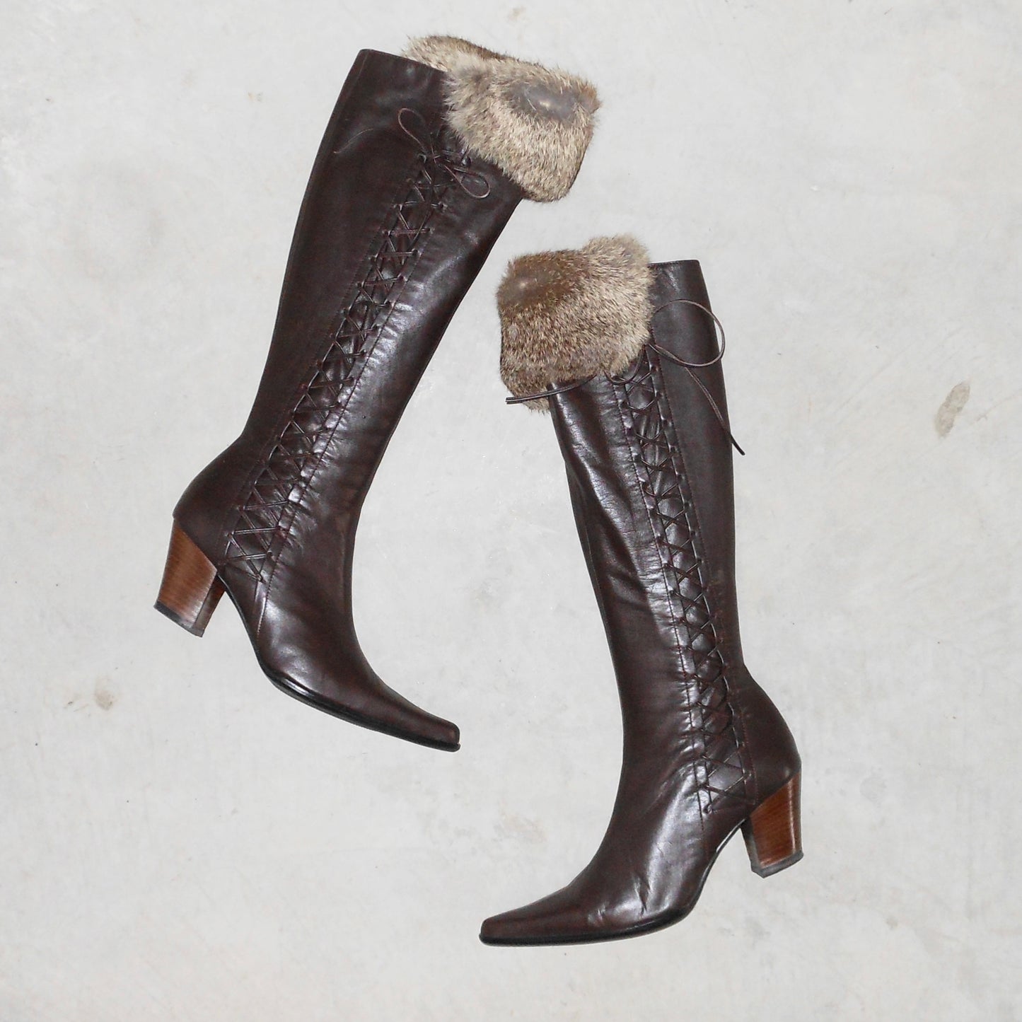 Vintage Leather Boots with Real Fur (38)