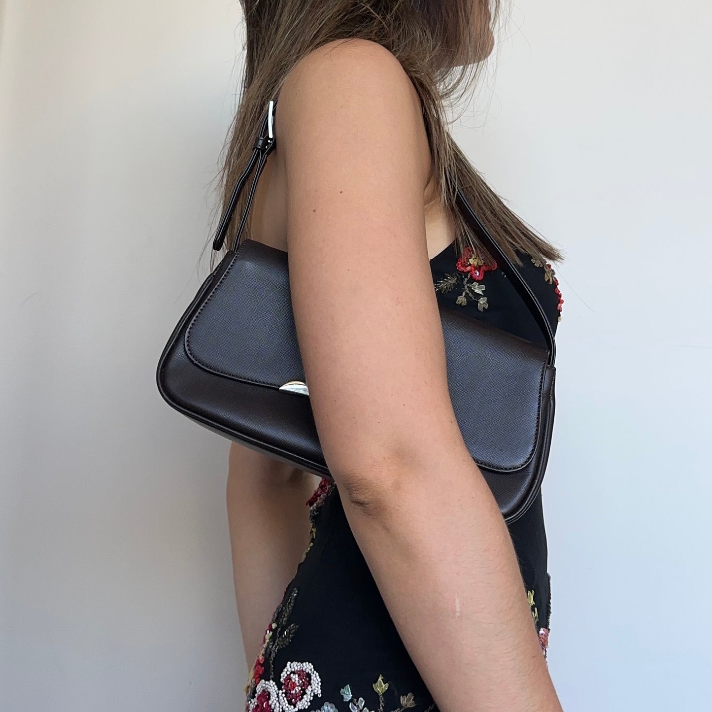 Sonia Rykiel Brown Leather Diamanté Logo Shoulder Bag