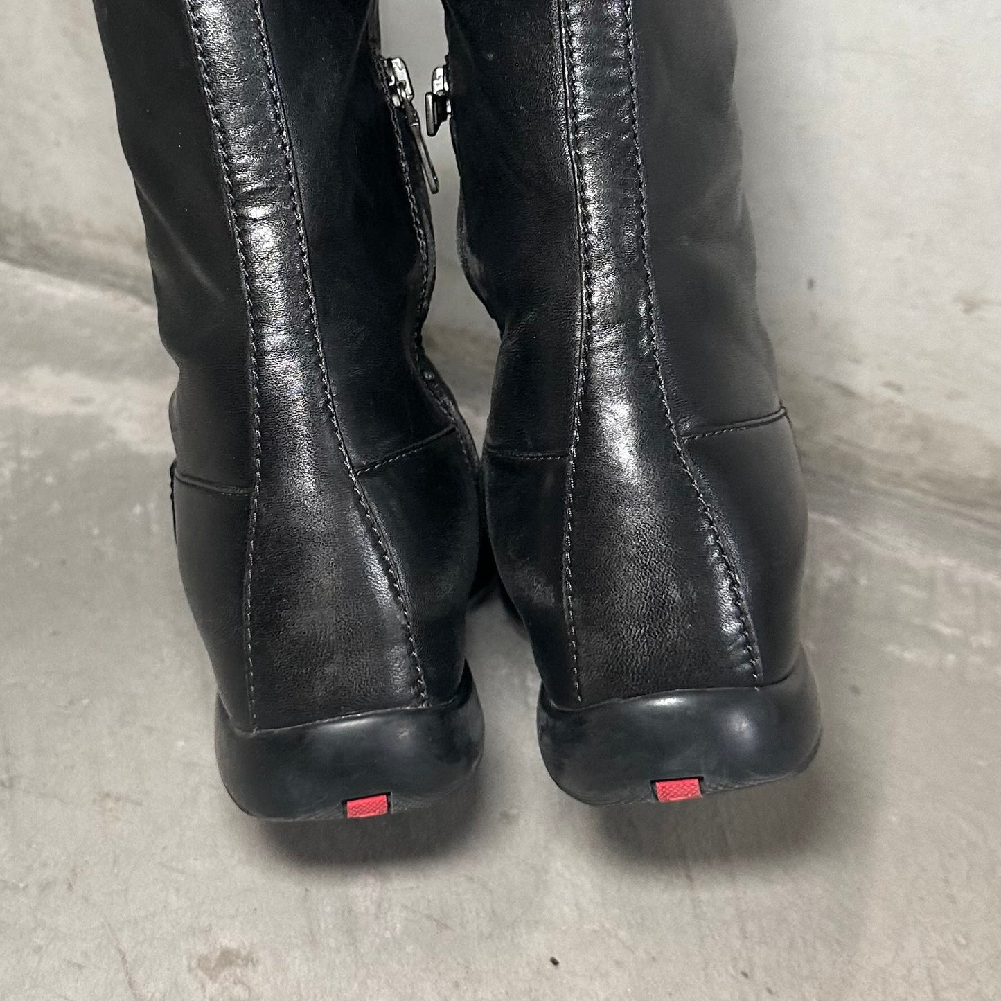Prada Sport Padded Biker Boots with Hidden Wedge (37.5)