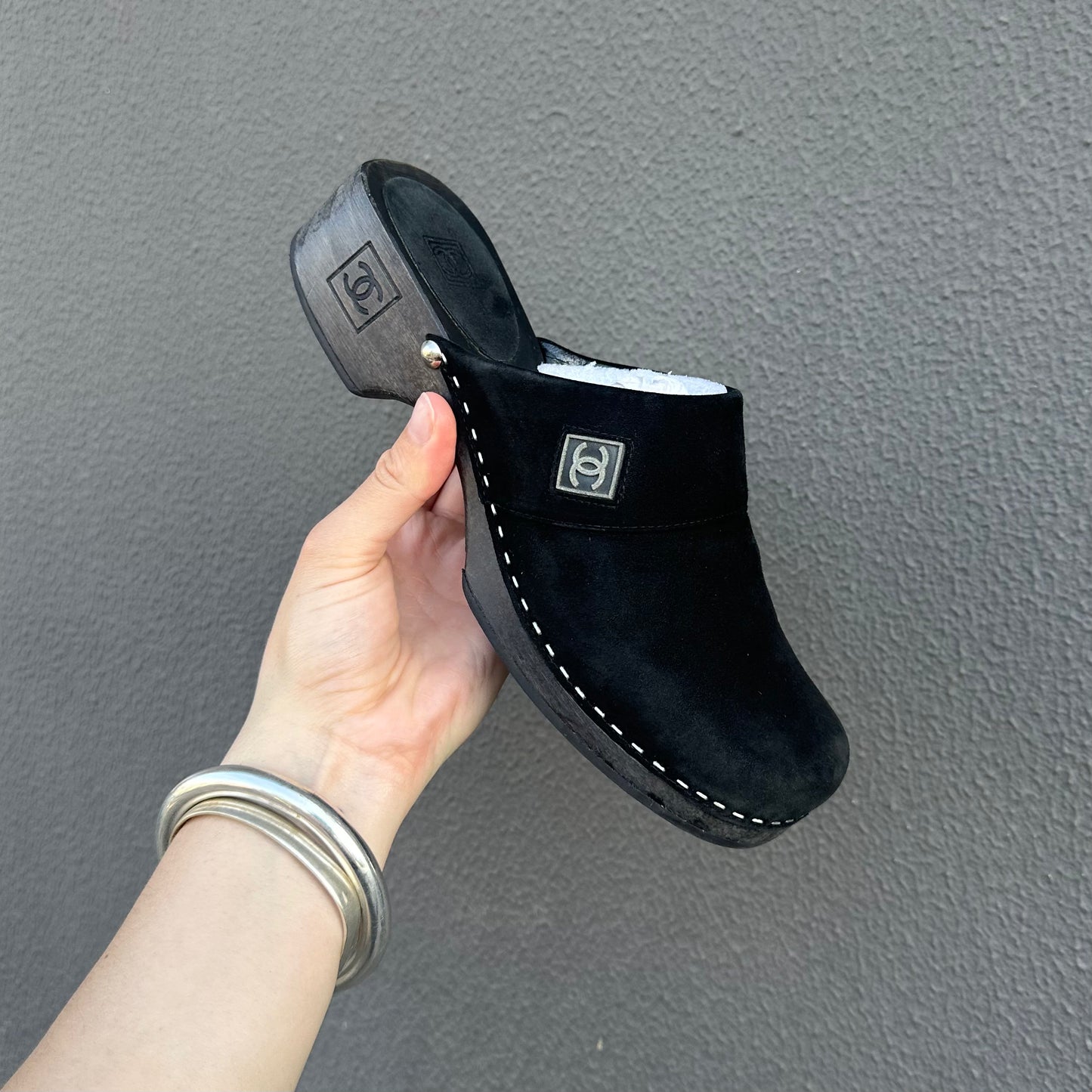 Chanel Black Suede Clogs (38)