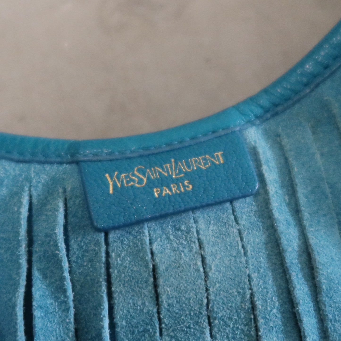 YSL Blue Suede Fringe Bag