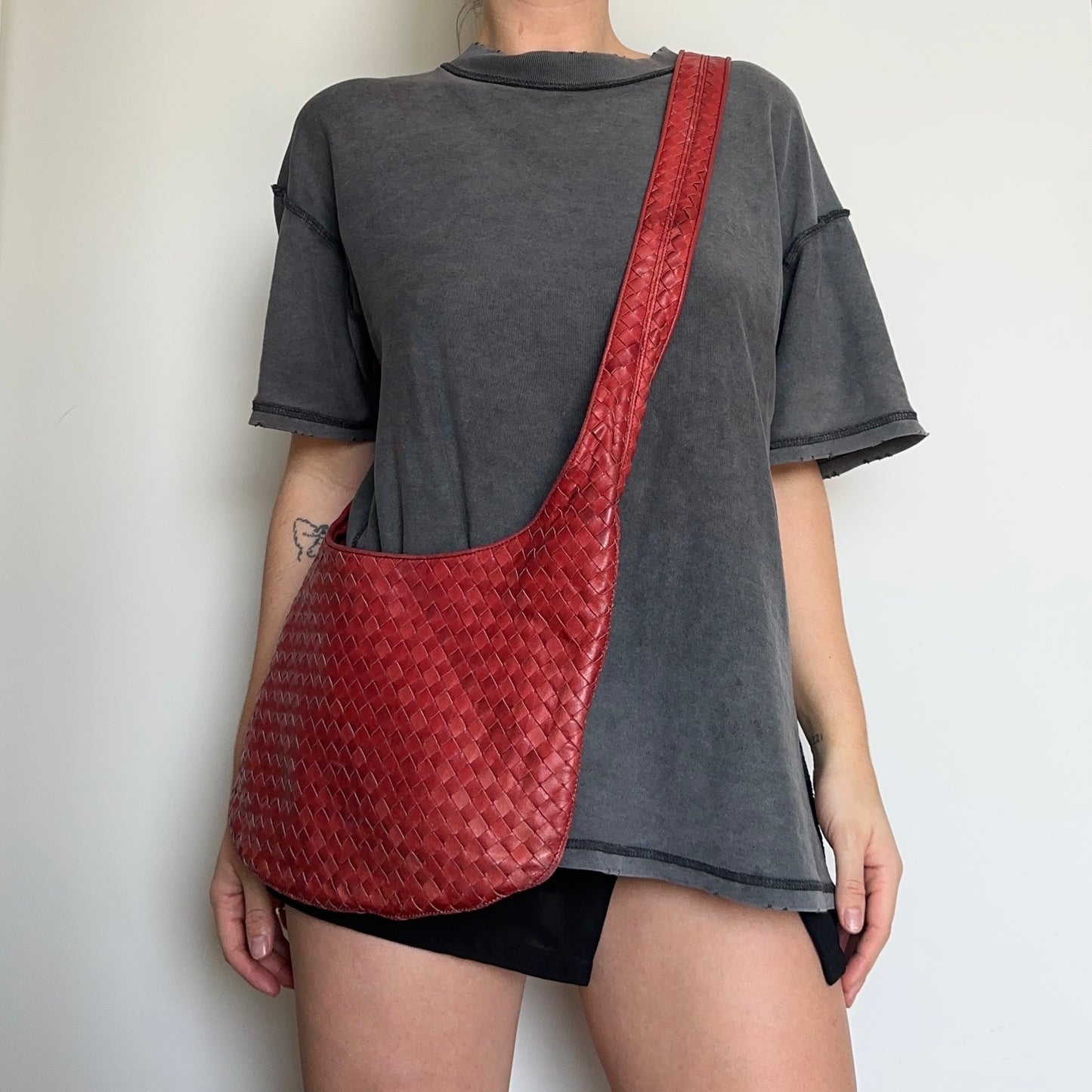 Bottega Veneta Red Intrecciato Crossbody Hobo
