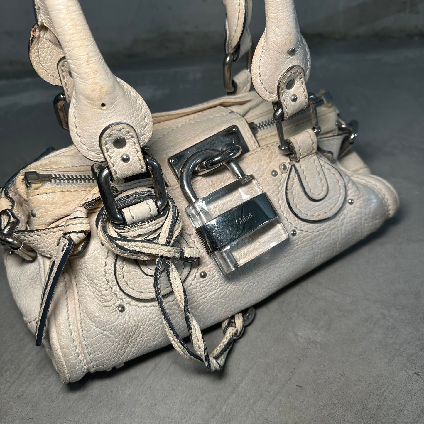 Chloe White Mini Paddington with Clear Lock