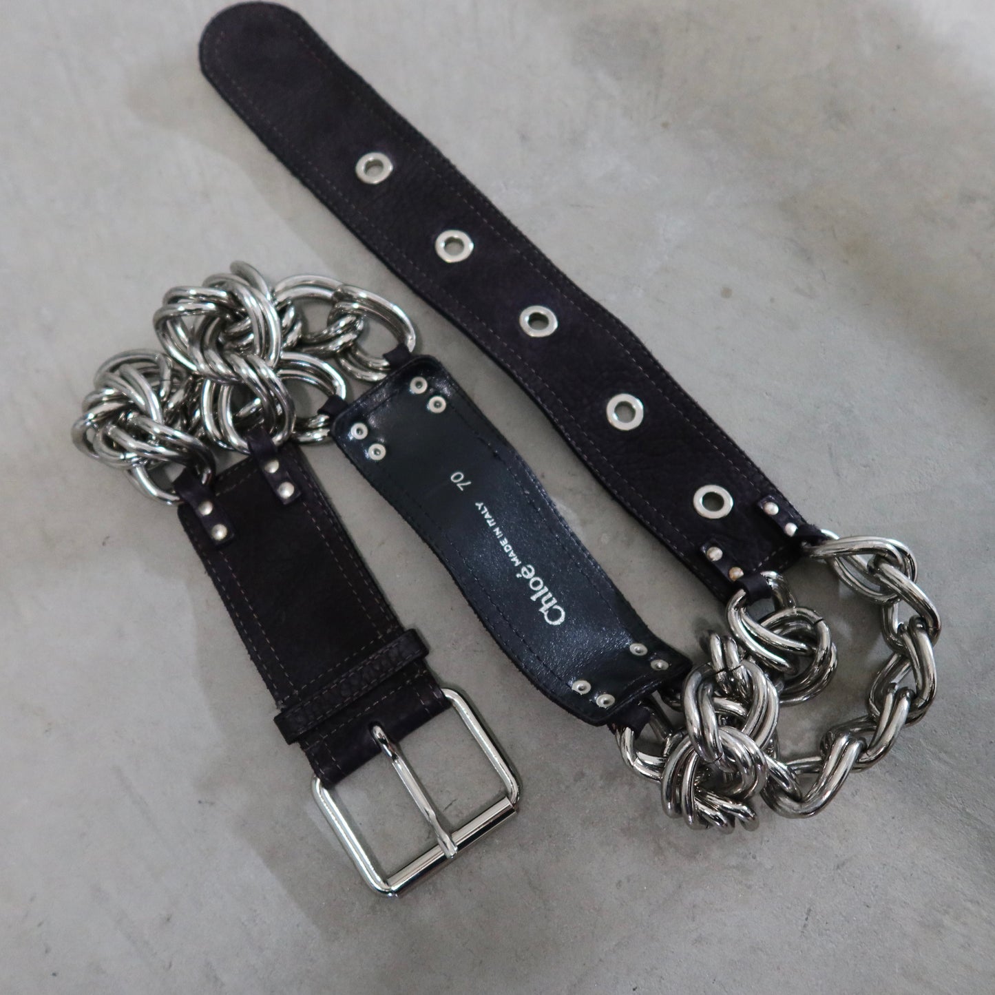 Chloé AW2003 Black Suede Chain Belt