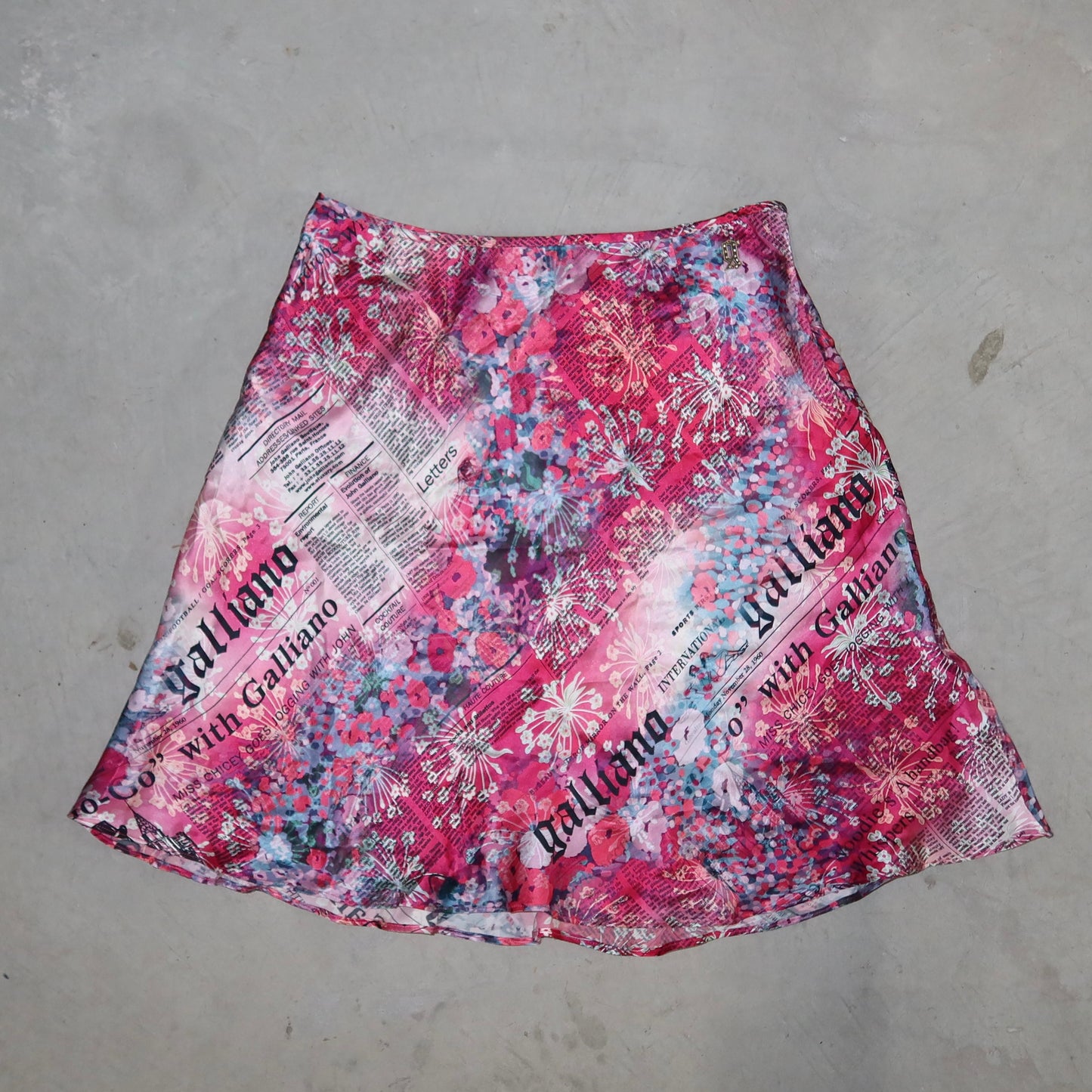 John Galliano Silk Newspaper Print Skirt
