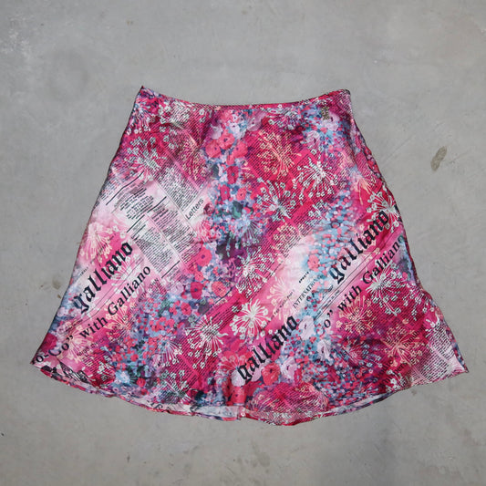 John Galliano Silk Newspaper Print Skirt