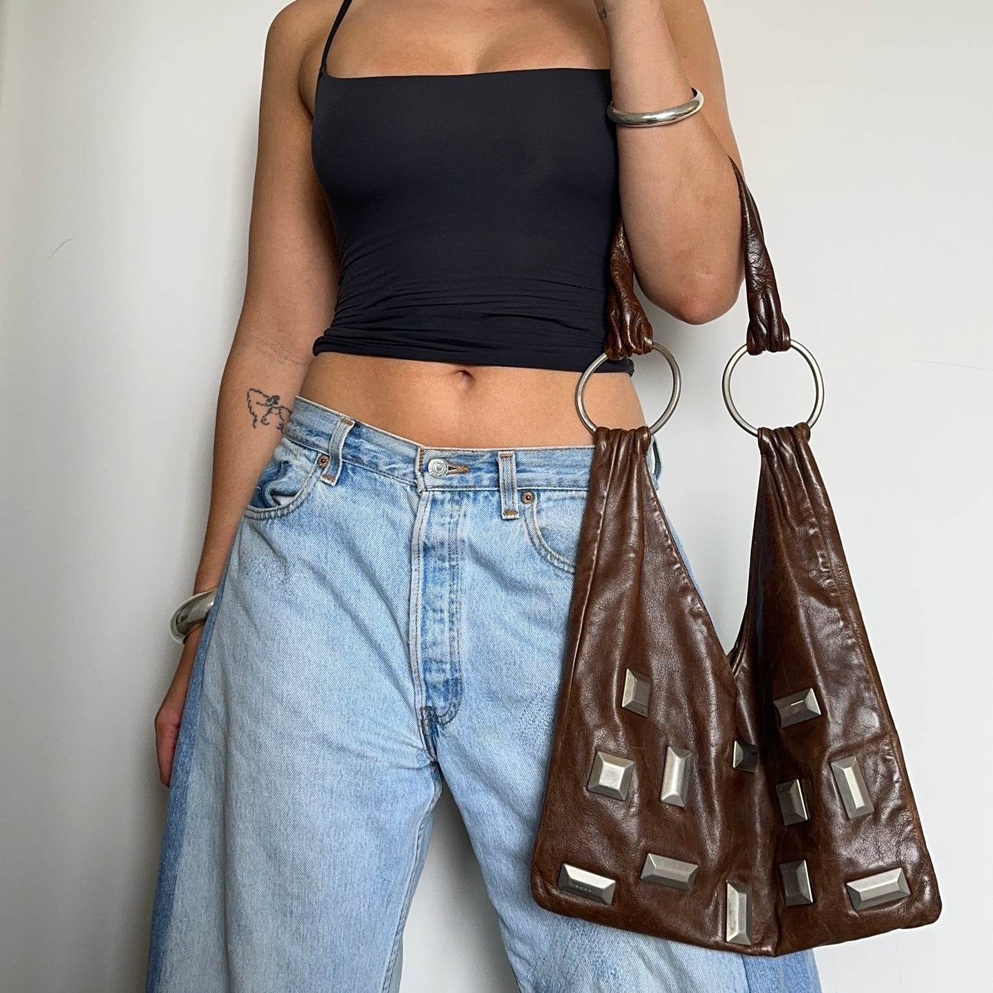 Marni Brown Leather Studded Bag