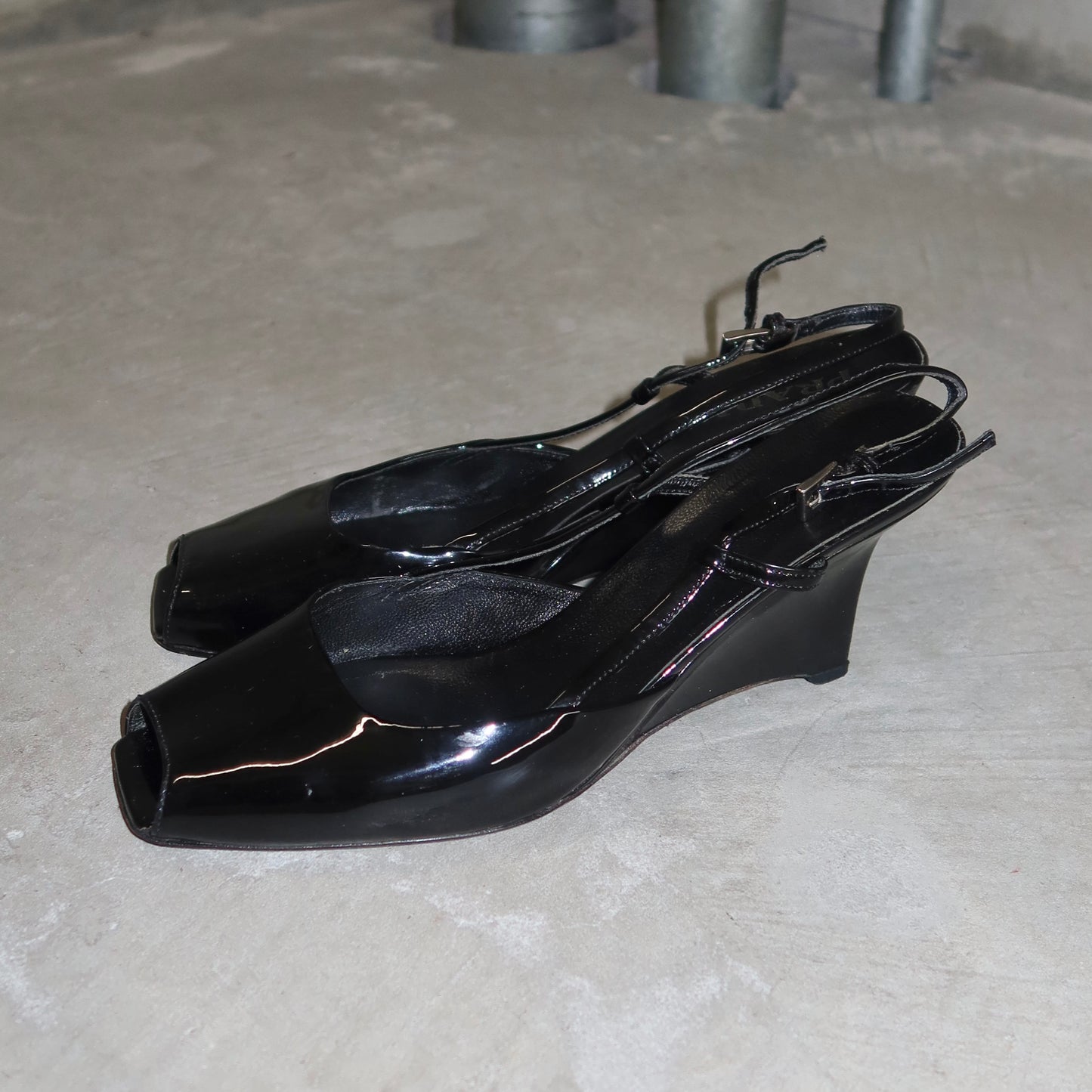 Prada Patent Peep Toe Wedges (38.5)