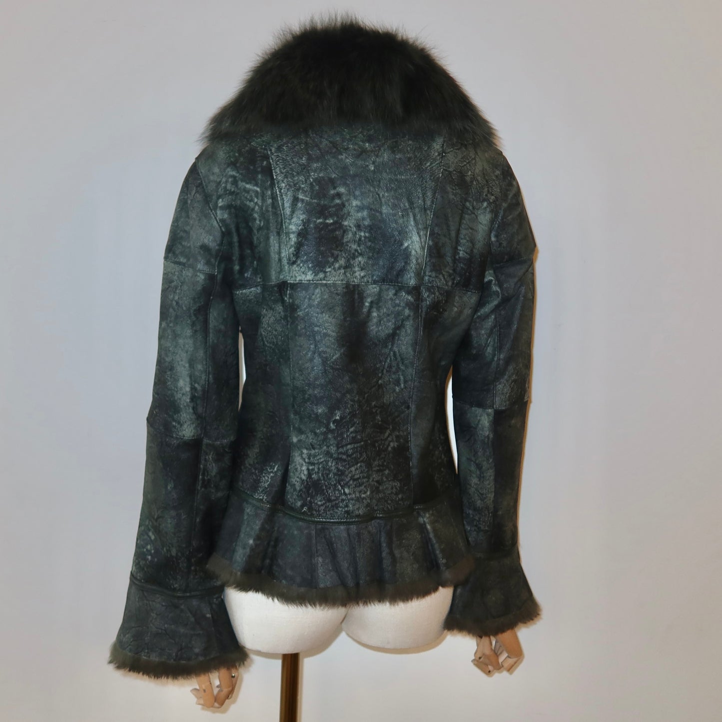 Vintage Green Leather and Real Fur Coat