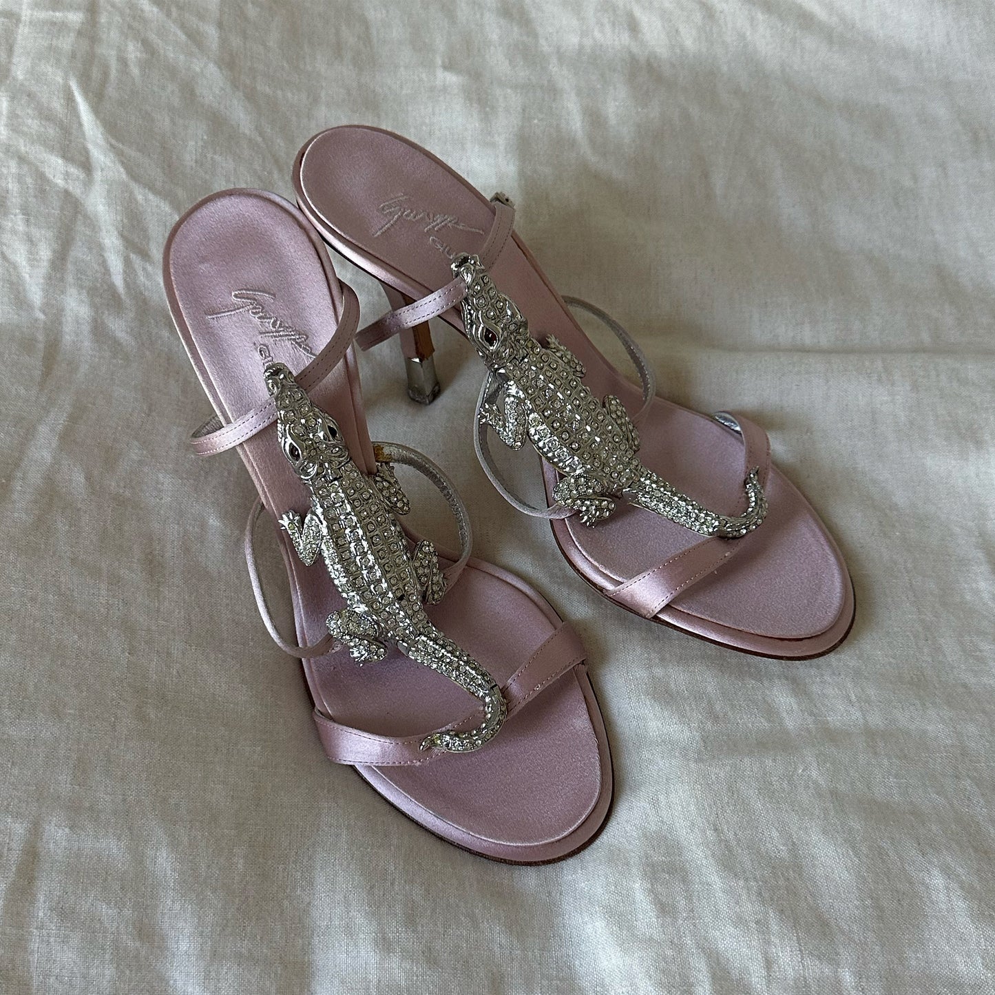 Giuseppe Zanotti Pink Satin Crocodile Heels (37)