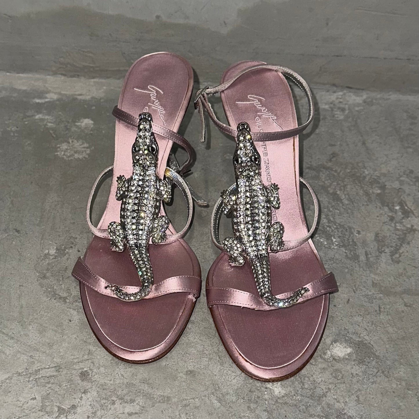 Giuseppe Zanotti Pink Satin Crocodile Heels (37)