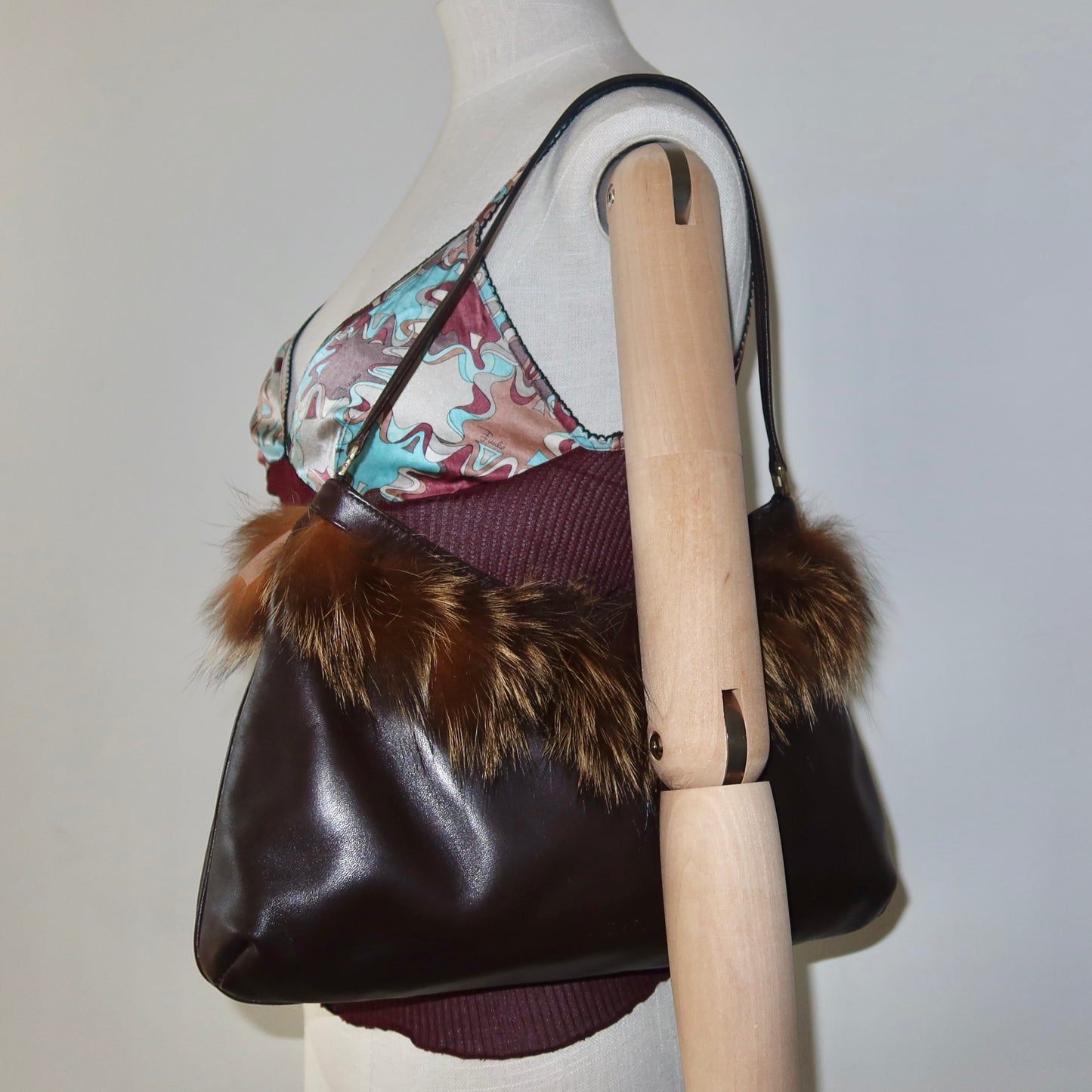 Vintage Italian Real Fur Trim Leather Bag