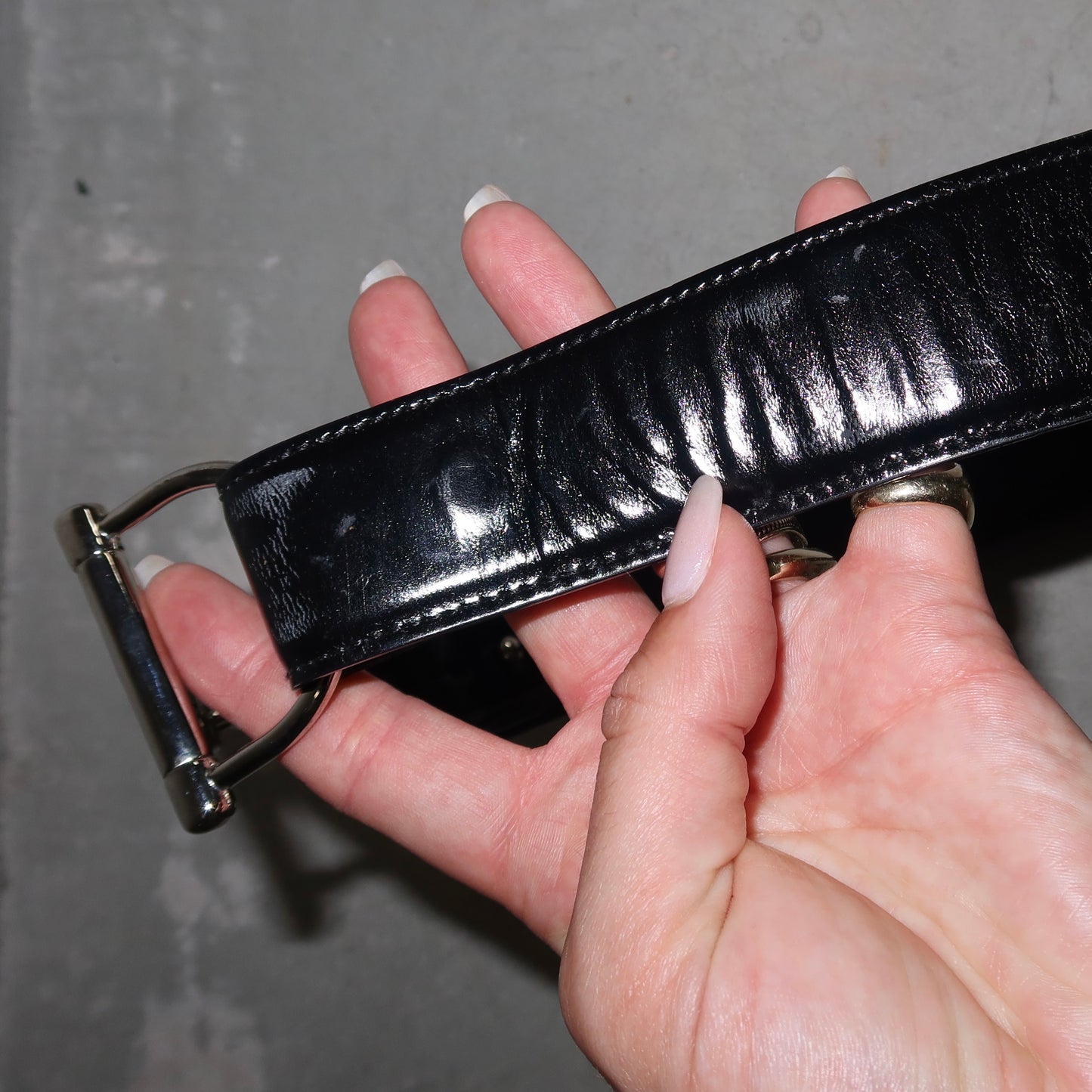 Gucci Patent Black Horse-Bit Belt