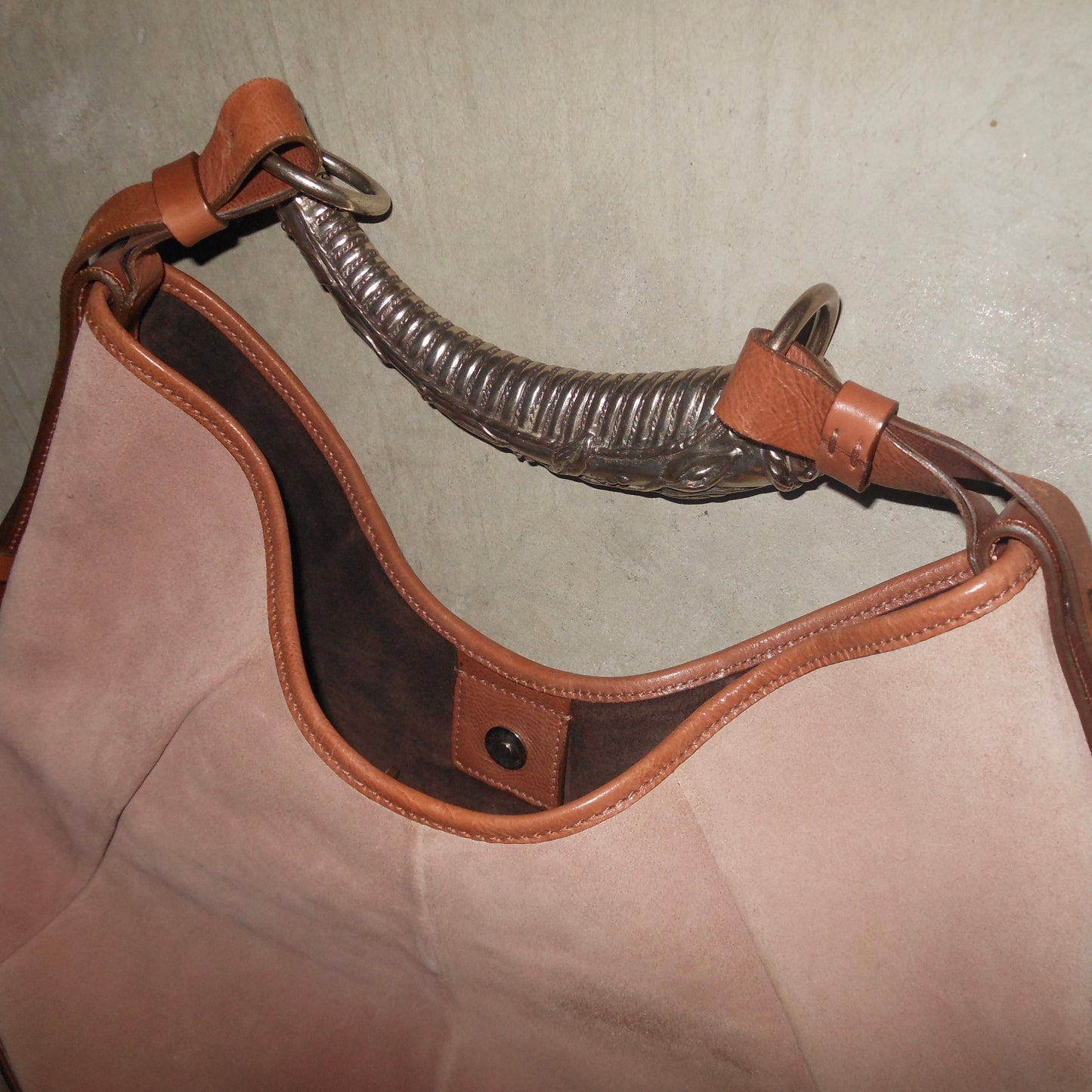YSL Rare Pink Suede Mombasa with Silver Horn Handle