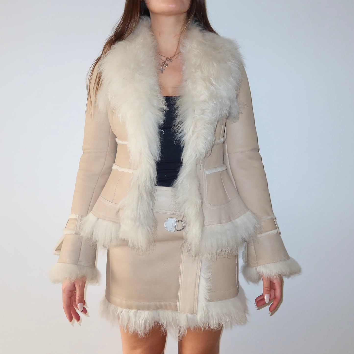 Burberry Shearling Coat and Skirt Set